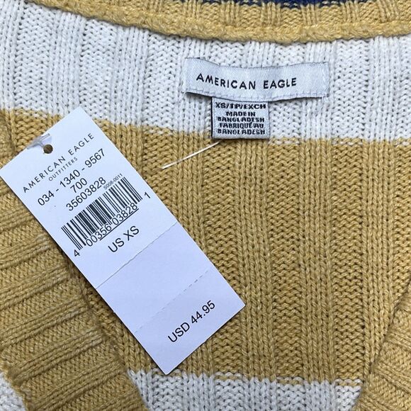 NWT American Eagle Yellow Striped Cardigan Sweater Womens XS Crop Y2K Preppy NEW - Picture 5 of 9